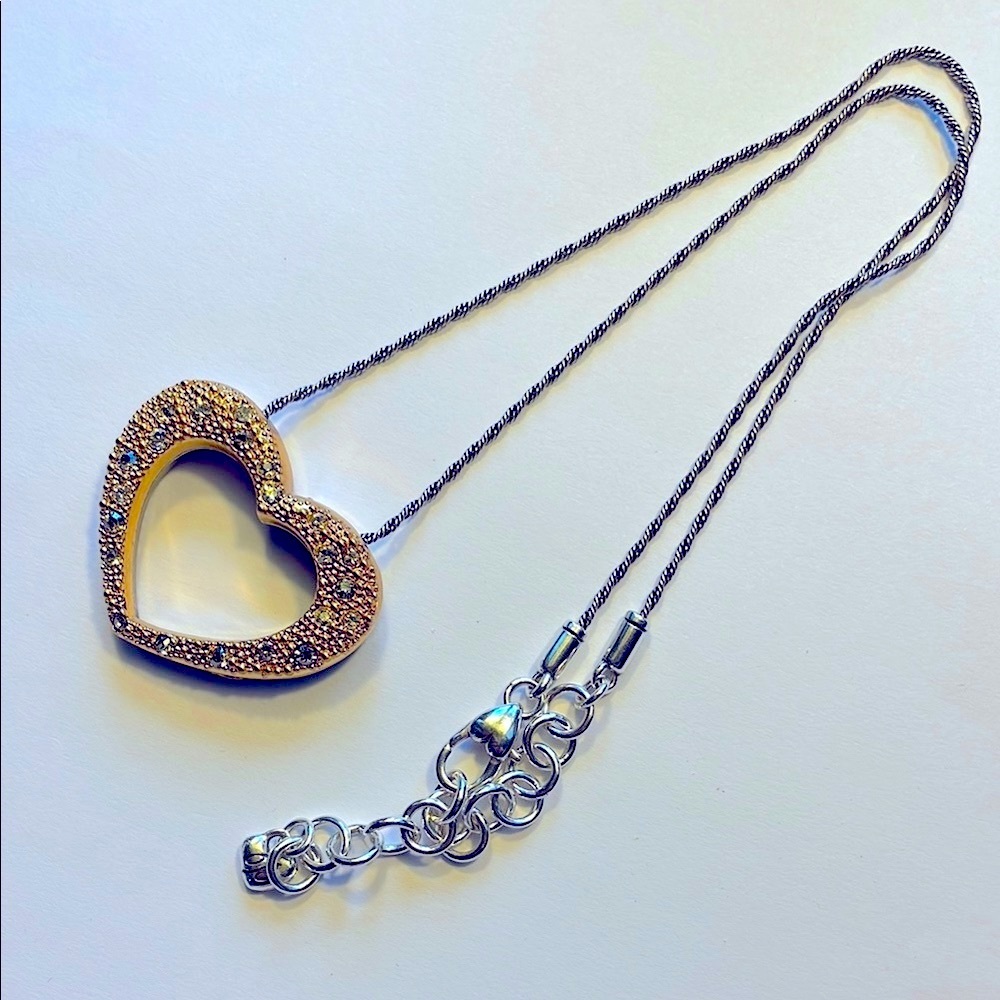 Brighton Tuscan Sun Pave Swarovski Crystal Gold & Silver Open Heart Necklace